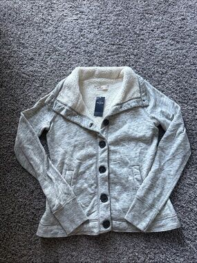 Hollister Light Gray Sherpa-Trim Button Front Jacket